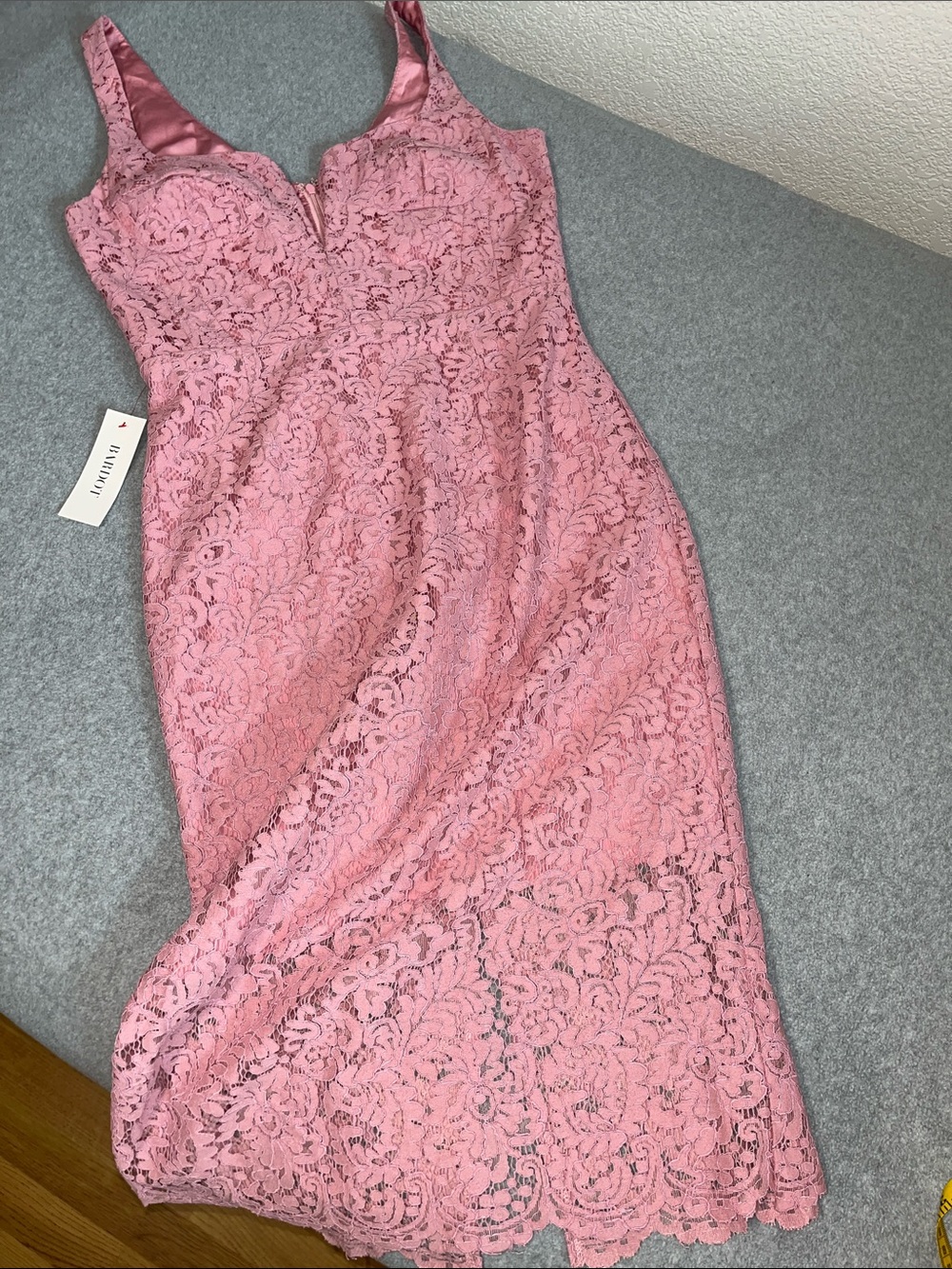 Bardot Pink Lace Midi Dress XL Event Wedding Guest Cocktail Party